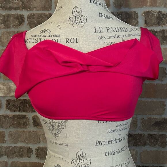 Trina Turk hot pink ruffle off the shoulder bandeau bikini top size 4 - Picture 7 of 10